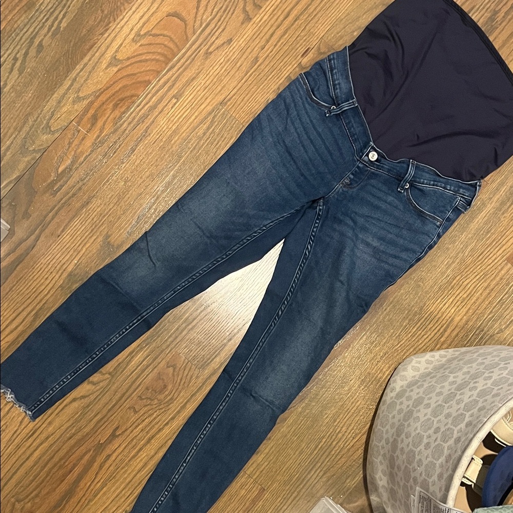 Abercrombie & Fitch Women's Skinny Maternity Jeans in Dark Blue with Black Panel